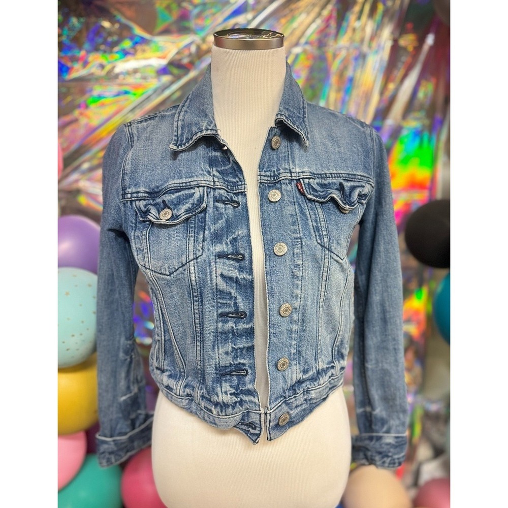 Vintage Levi's Y2K Cropped Trucker Denim Jacket‎ Women's Small Blue Jean Jacket